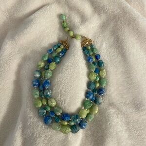 1960s Vintage Coro Blue and Green Statement Beaded necklace